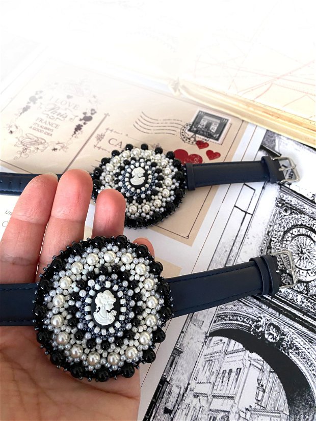 Set bratari tip Chanel・Bratara handmade cu camee・Set elegant cu perle