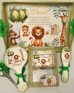 Set personalizat pentru taierea motului / 1an, baieti, tema jungla, safari