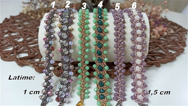 Brățări croșetate cu cristale, brățări colorate, brățări deosebite, bijuterii croșetate.