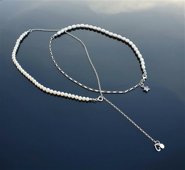 Colier argint rodiat si perle naturale | Twinkle |