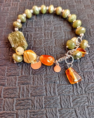 Bratara argint vesuvianit ambra chihlimbar opal galben charm boho chic trendy - Transport gratuit