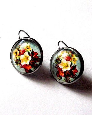 cercei cu sticla cu motiv floral 45886