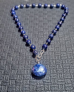 Colier argint lapis lazuli brioleta inchidere frontala lant argint clasic trendy - Transport gratuit