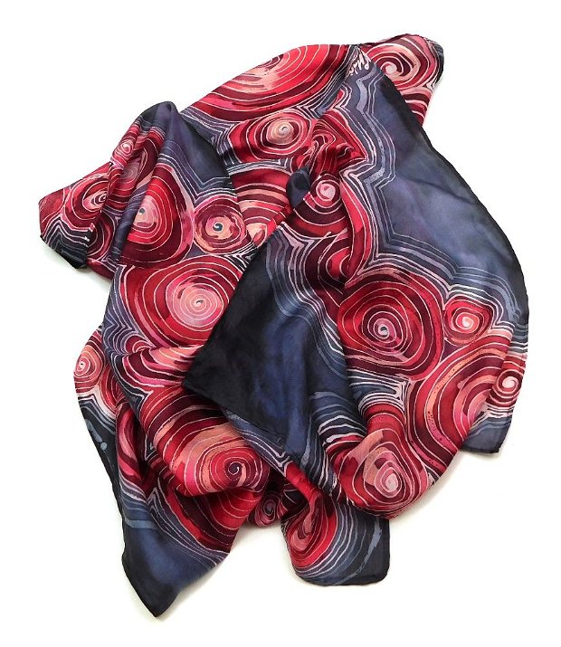 Black and red - Eșarfă din mătase naturală