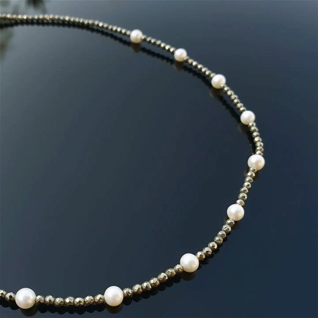 Colier pirita si perle naturale