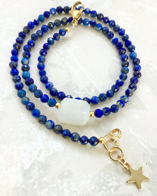 Colier CHOKER lapis lazuli & piatra lunii