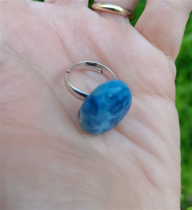 Inel Opal Owyhee blue si Argint 925 - IN1352 - Inel albastru reglabil, cadou romantic, cadou iubita, inel pietre semipretioase, inel cadou, bijuterii cadou, cadou sotie, cristaloterapie, cristale vindecatoare