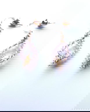 Cercei auriti cu margele roz de sticla