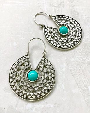 Cercei Boho Turcoaz & zamac argintat
