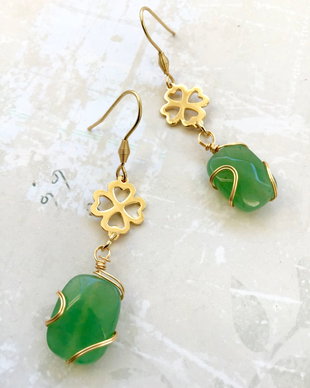 Cercei Aventurin verde & alama aurita