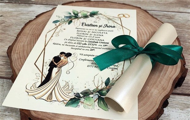 Invitatie papirus Greenery Wedding