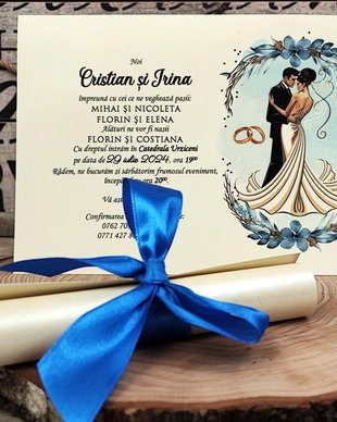 Invitatie papirus Blue Wedding