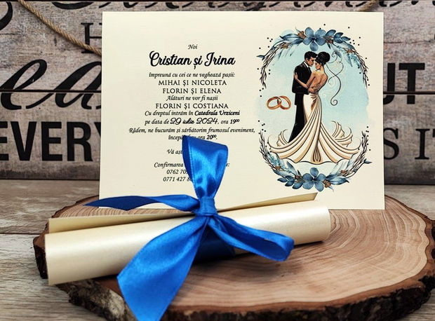 Invitatie papirus Blue Wedding