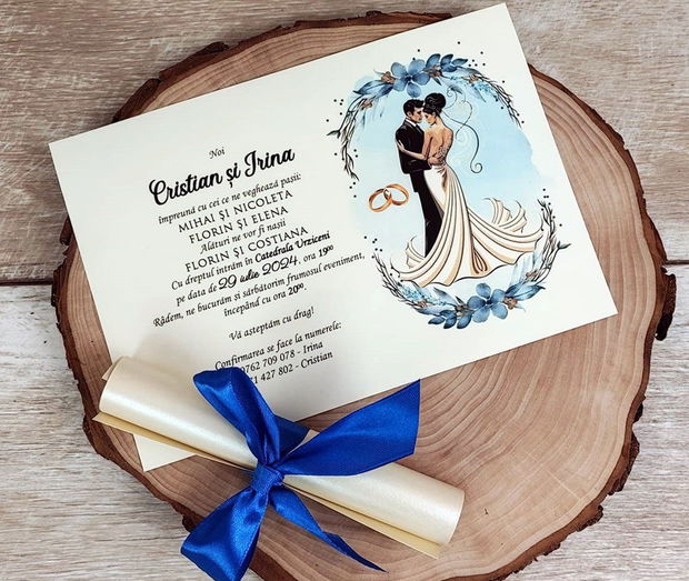 Invitatie papirus Blue Wedding