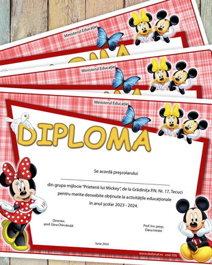 Diploma scolara clasa Minnie si Mickey Mouse model 026