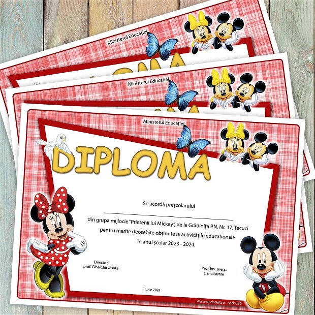 Diploma scolara clasa Minnie si Mickey Mouse model 026