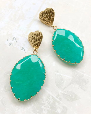 Cercei jad verde & inox gold