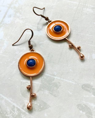 Cercei Boho cupru portocalii & lapis lazuli