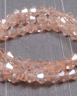 Cristale din sticla, biconice, 4 mm, transparente, lucioase, somon-C15
