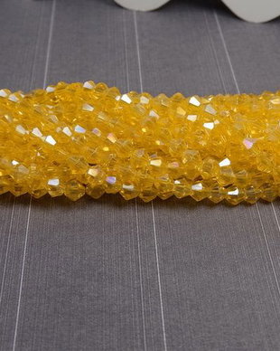 Cristale din sticla, biconice, 4 mm, transparente, AB, galben inchis-A22