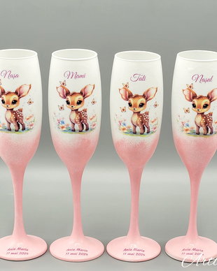 Set de 4 pahare personalizate pentru botez cu tematica Bambi