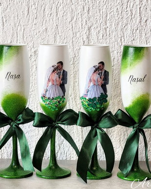 Pahare personalizate pentru nunta verde smarald
