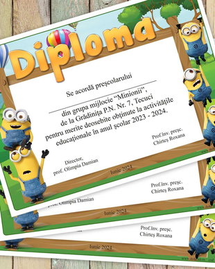 Diploma scolara cu mascota Clasa minionilor  model 192