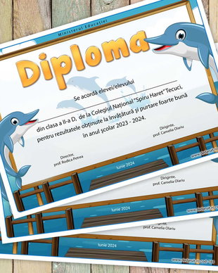 Diploma cu mascota - clasa delfinilor - model 184