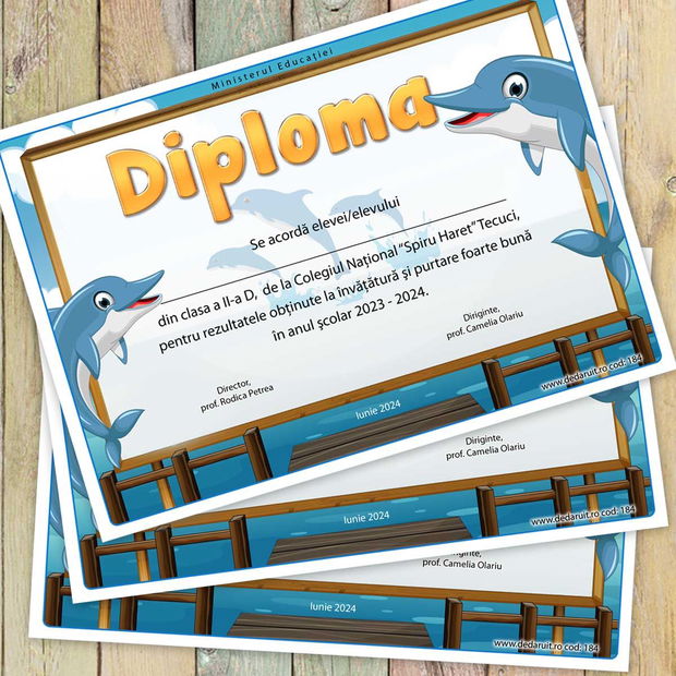 Diploma cu mascota - clasa delfinilor - model 184