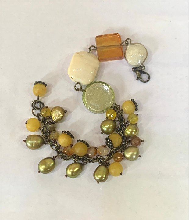 BRĂȚARĂ ~SUNSET IN THE FOREST~ agate,perle de cultura,Murano,accesorii bronz