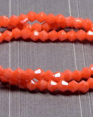 Cristale din sticla, biconice, opace, lucioase, 4 mm, rosu orange-C03