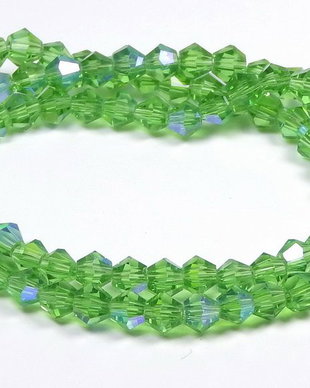 Cristale din sticla, biconice, transparente, AB, 4 mm, verzi-D03