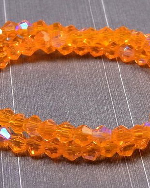 Cristale din sticla, biconice, transparente, AB, 4 mm, rosu orange-D23
