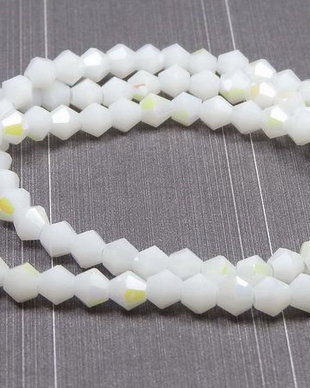 Cristale din sticla, biconice, opace, AB, 4 mm, albe-D15