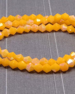 Cristale din sticla, biconice, opace, AB, 4 mm, galben auriu-D04