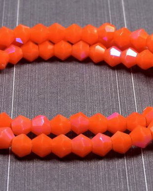 Cristale din sticla, biconice, opace, AB, 4 mm, rosu orange-D03