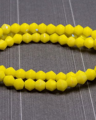 Cristale din sticla, biconice, opace, AB, 4 mm, galbene-D05