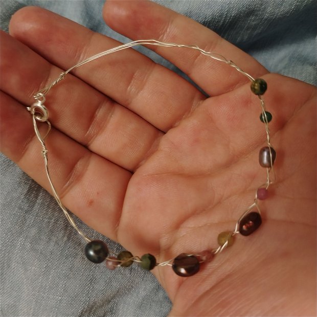 Brățară din argint 925 și pietre prețioase, perle naturale