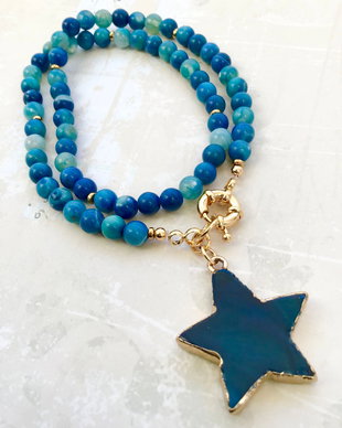 Colier agate Frost albastre & pandantiv stea