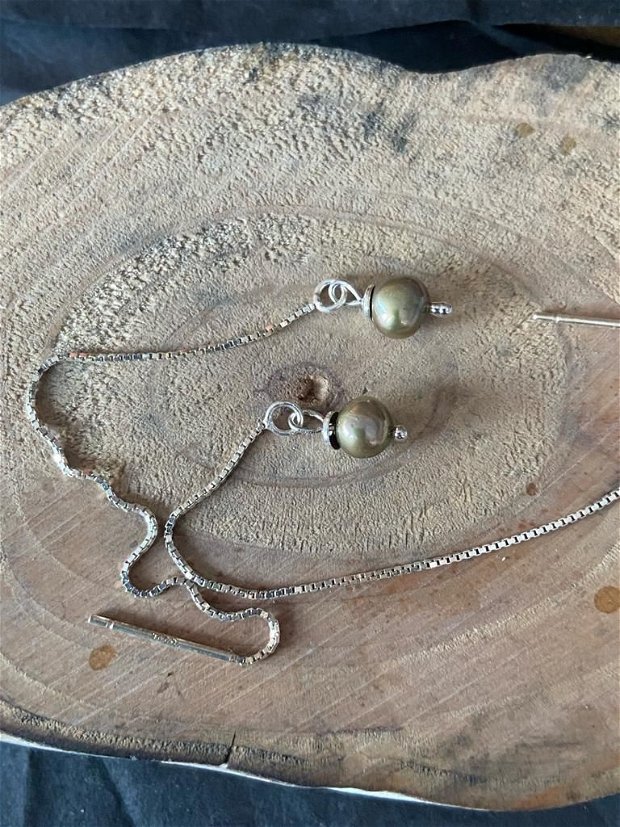 Cercei foarte fini din lantisor de argint 925 si perle tahiti