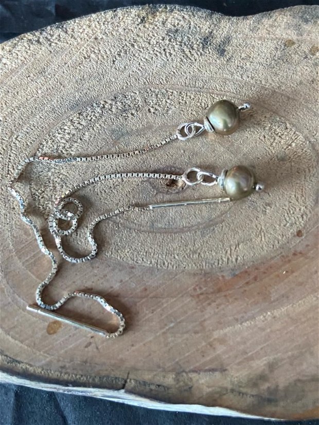 Cercei foarte fini din lantisor de argint 925 si perle tahiti
