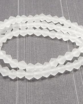 Cristale din sticla, biconice, frosted, 3 mm, albe-B13