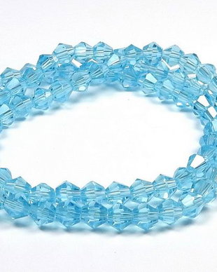 Cristale din sticla, biconice, 4 mm, transparente, lucioase, aquamarin-C20