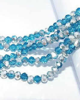Cristale din sticla, rondelle, semiplacate, 3x2.5 mm, aquamarin-M18