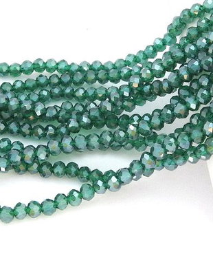 Cristale din sticla, rondelle, 3.5x3 mm, lucioase, verde smarald-A18
