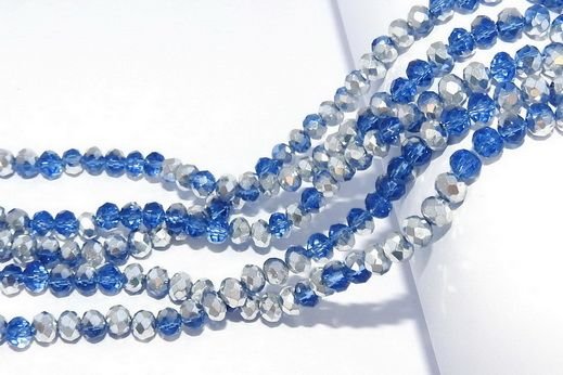 Cristale din sticla, rondelle, semiplacate, 3.5x3 mm, albastre-M03