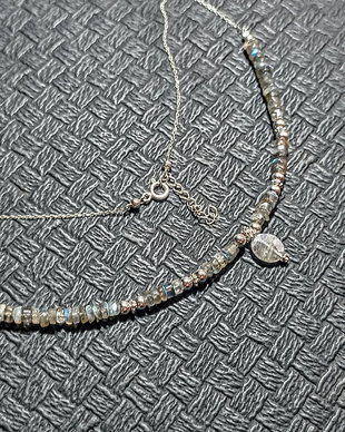 Colier labradorit lant argint heishi disc boho chic trendy cadou - Transport gratuit