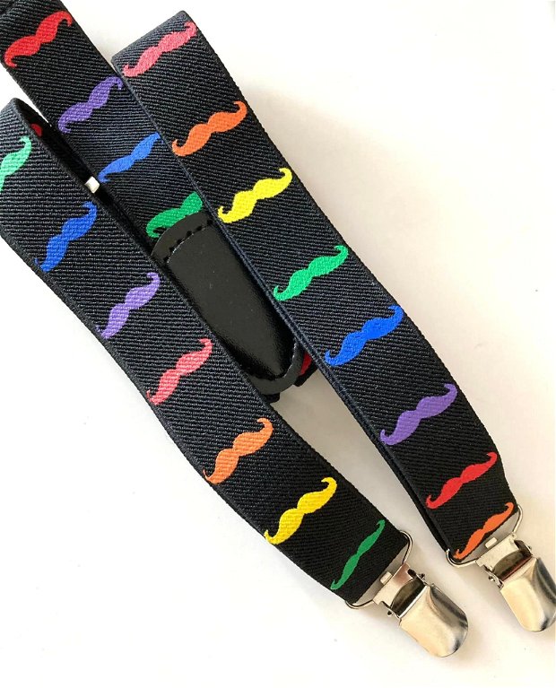 Bretele pentru copii, negre cu mustati colorate