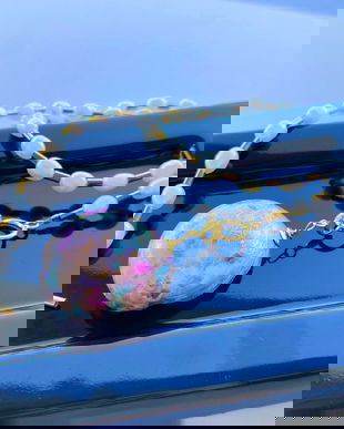 Colier argint 925 placat cu aur, perle de cultura, hematit si melc de mare