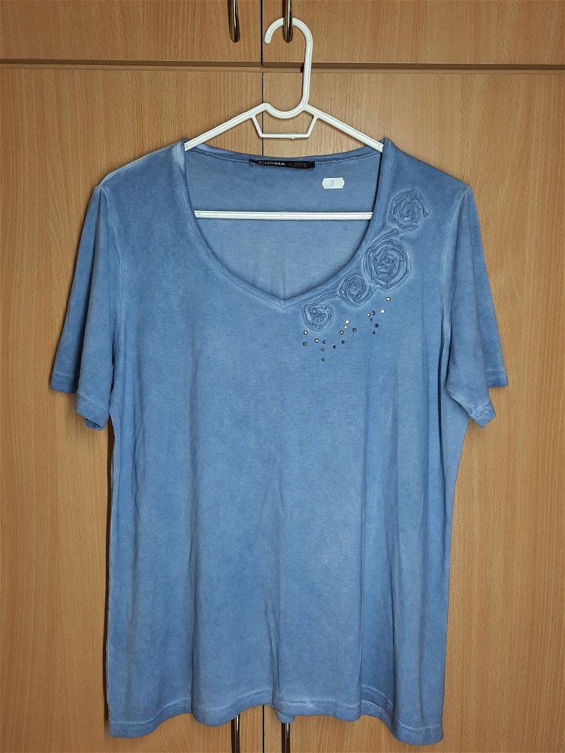 Bluză damă, "Cosima", albastru, mânecă scurtă, Mărimea 2XL